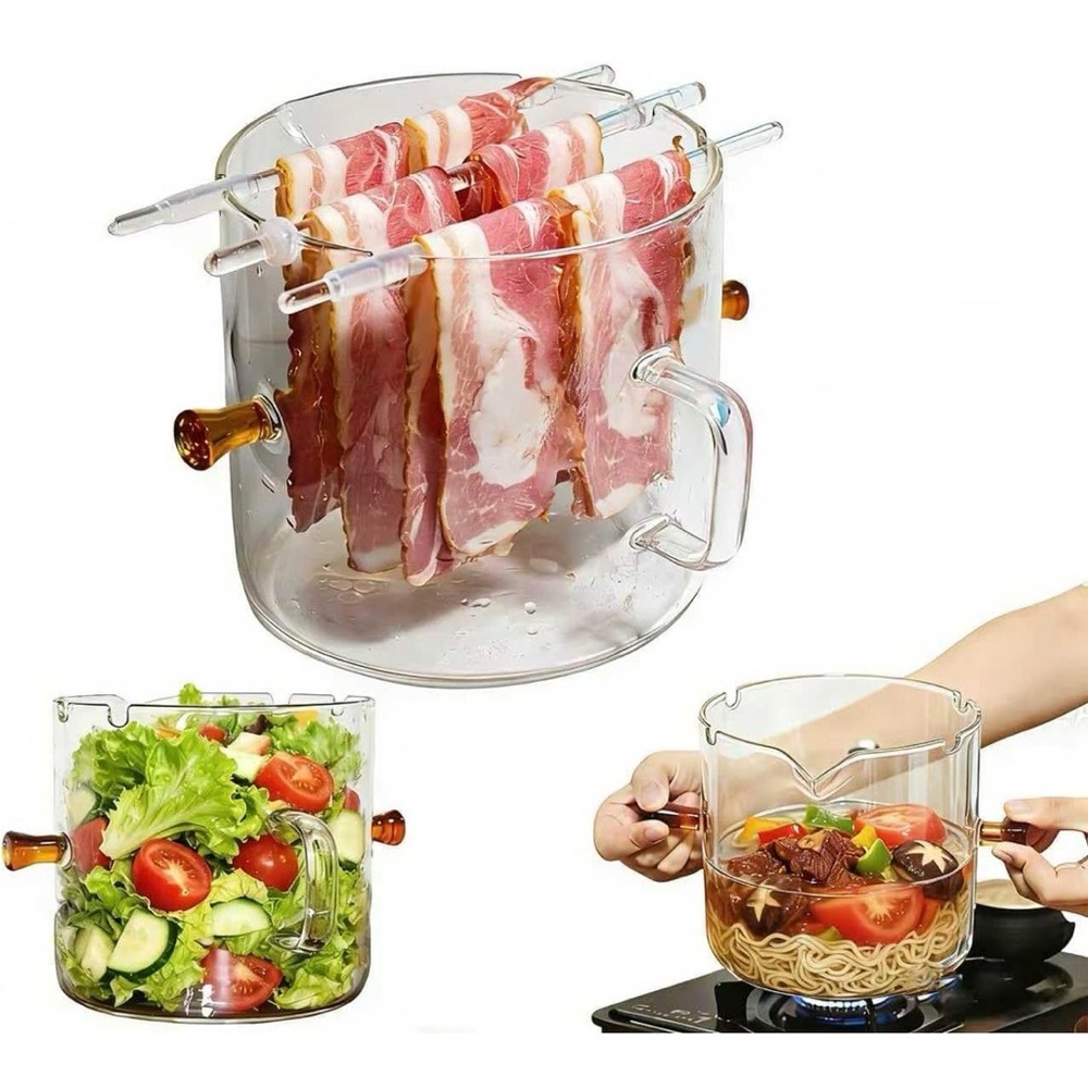 Glass Bacon Cooker, Microwave Bacon Tray for Oven, Heat-Resistant